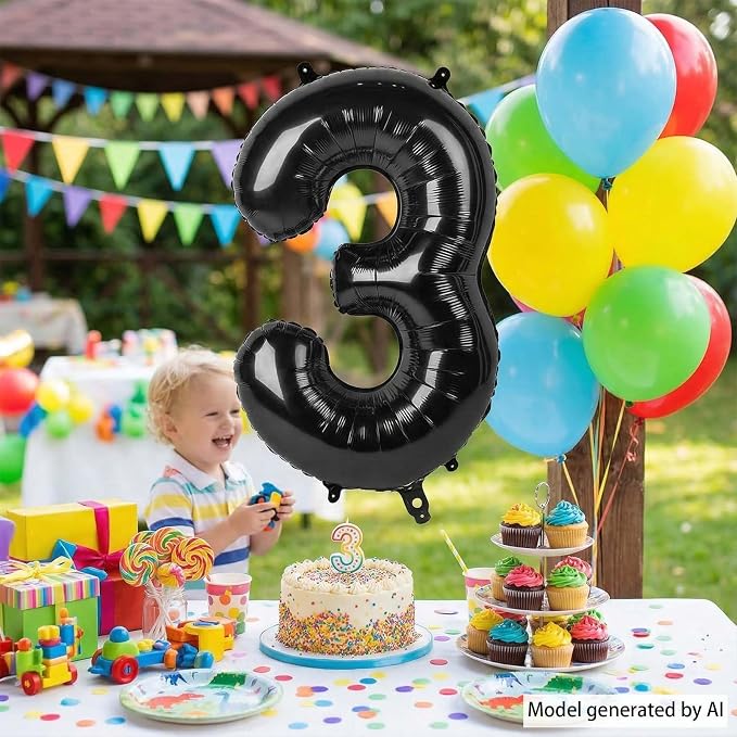 Black Number 3 Balloon 40 Inch, Sleek Foil Numeral - Image 2