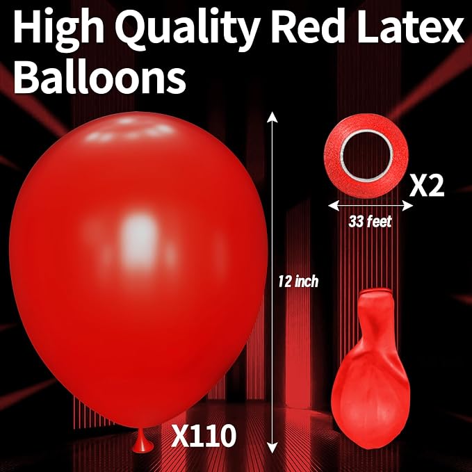Red Balloon 110pcs, 12 Inch Thickened Red Latex Helium Balloons - Image 5