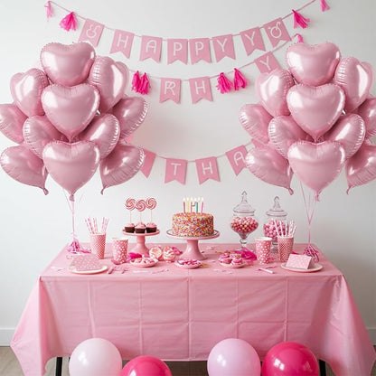TONIFUL 30 Pcs Matte Pink Heart Balloons 18 Inch Heart Shape Foil Balloon | - Image 4