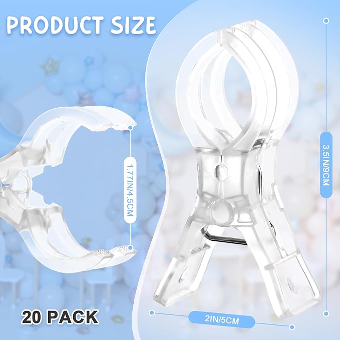 20 Pack Balloon Arch Clips, 3.5'' Clear Plastic Spring Clamps | Heavy Duty Clips - Image 2