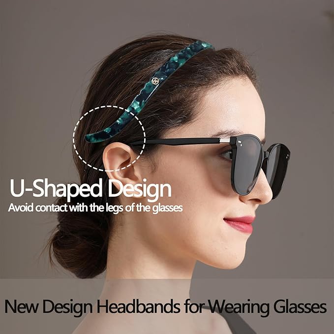 Headband Designed for Eyewear,Flex No Pressure Comfortable Hair Band Fashion Acetate Headbands for Womens Sisters Girls Gifts-Lake Green