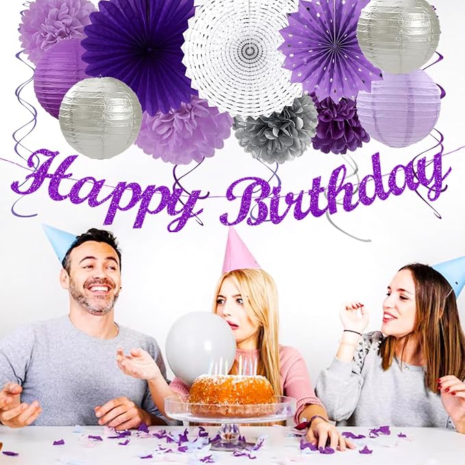 Purple Lilac-Lavender Silver Women Birthday Party-Decorations - Image 4