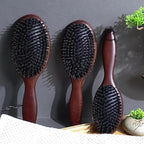 Lindale Boar Bristle Hair Brush for Women Men, Natural Black Zelkova Wooden Bristles Detangler Paddle Hairbrush for Hair Growth Beard, Reduces Static for Curly Hair with Ergonomic Handle