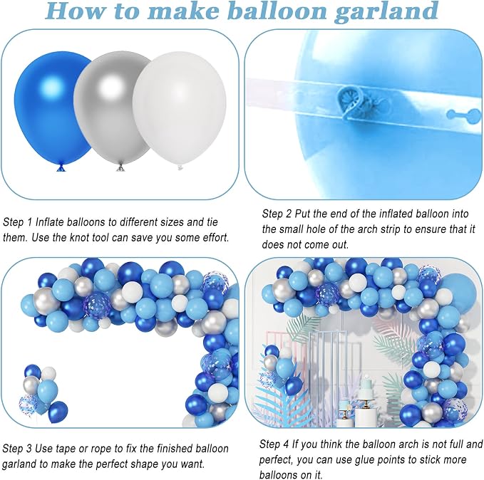 123Pcs Blue Balloons Garland Arch Kit Different Sizes | Baby Navy Pastel Blue - Image 6