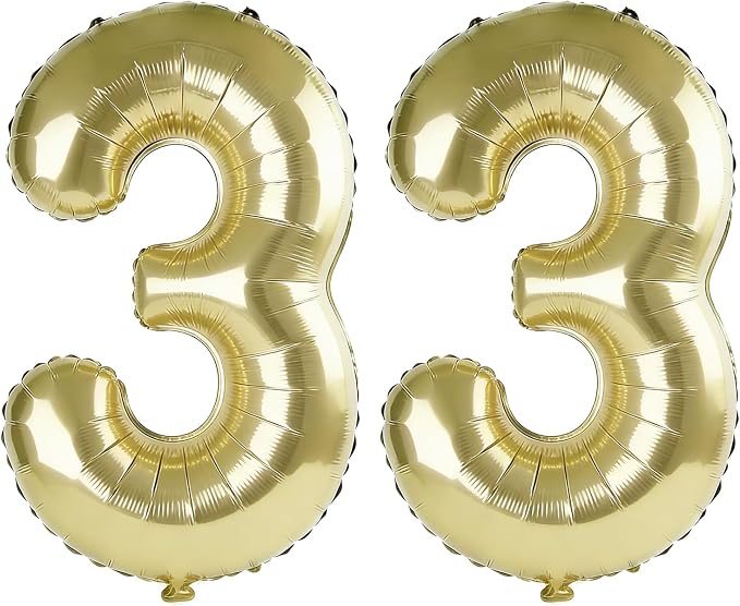 40 Inch Number 33 Balloons for 33rd Birthday Party Decorations, 0-100 Champagne by FOBELEC