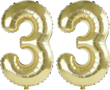 40 Inch Number 33 Balloons for 33rd Birthday Party Decorations, 0-100 Champagne by FOBELEC