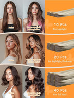 DOORES Hair Extensions Real Human Hair, Ash Blonde Highlighted Platinum Blonde 18 Inch 50g 20pcs, Real Human Hair Extensions Tape in Skin Weft Natural Remy Straight Hair
