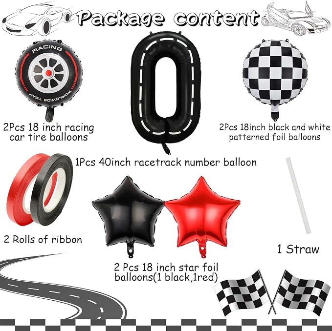 Race Car Balloons, 40 Inch Racetrack Number 0 Balloon, Big Number Balloons Black - Image 7