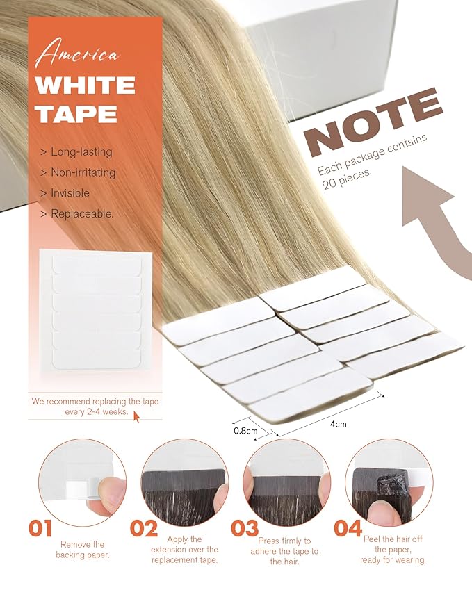Sunny Hair Tape in Hair Extensions Real Human Hair Invisible Remy Hair Extensions Tape ins for Women Golden Blonde Highlight Medium Blonde 16 inch 20Pcs 50G