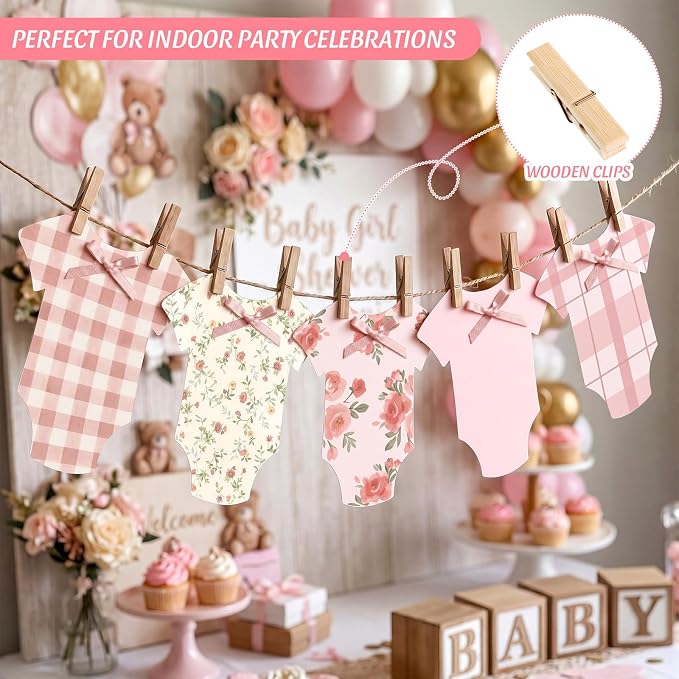 Frienda Baby in Bloom Paper Banner Baby Shower Pink Paper Bodysuit Dress - Image 3