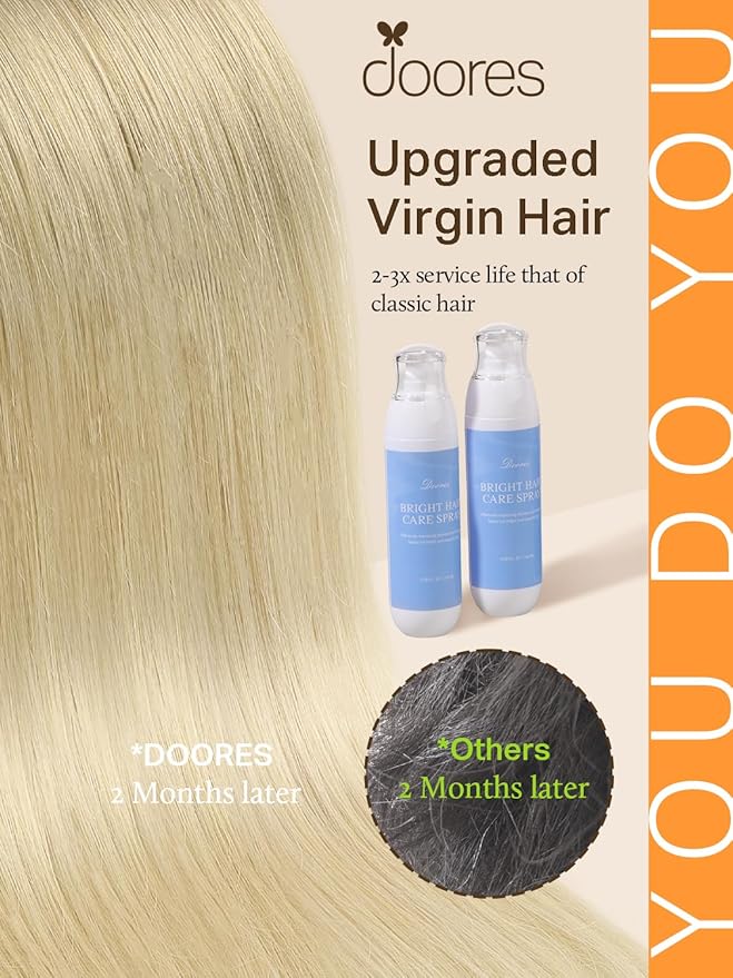 DOORES Hair Extensions Real Human Hair, Light Brown to Golden Platinum Blonde 10 Inch 20g 10pcs, Tape in Hair Extensions Human Hair Natural Seamless Hair Extensions