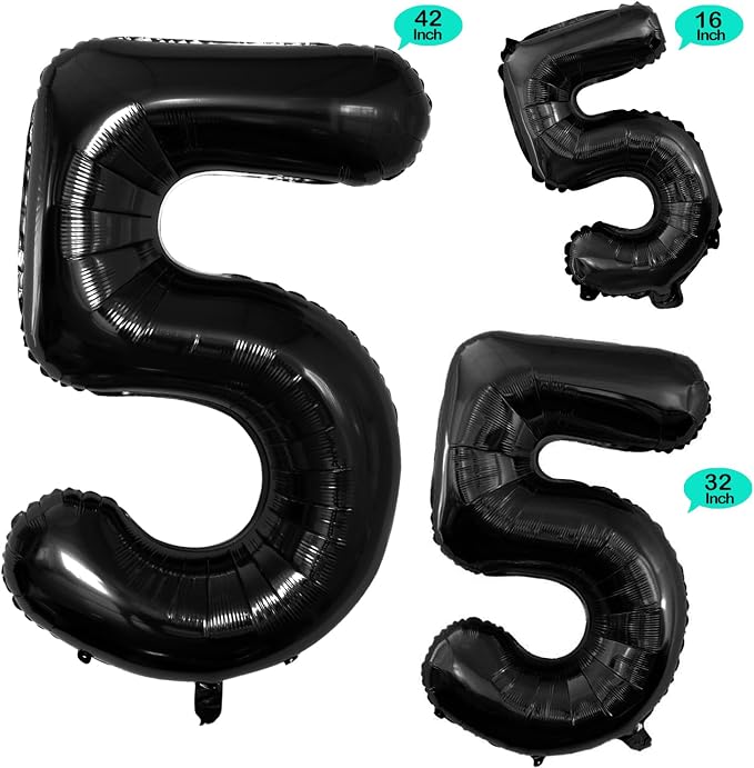 Black Foil Balloons Number 5, Huge Number Balloons - Image 2