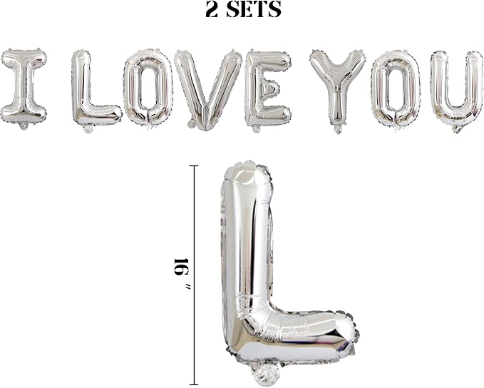 2 Set 16Pcs Silver I LOVE YOU Letter Balloons 16in Balloon Foil Letter - Image 2