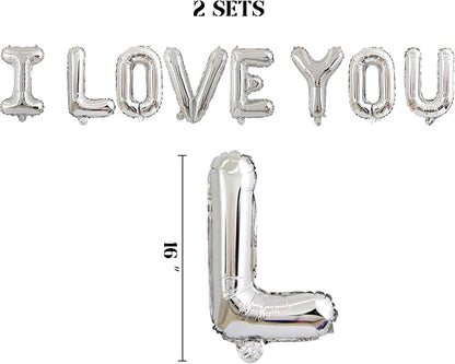 2 Set 16Pcs Silver I LOVE YOU Letter Balloons 16in Balloon Foil Letter - Image 2