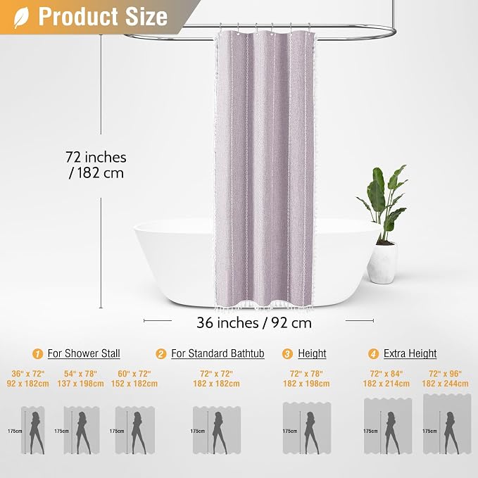 Small Boho Linen Heavy Duty Cloth Shower Curtain Set, Lavender | Stall Size - Image 6