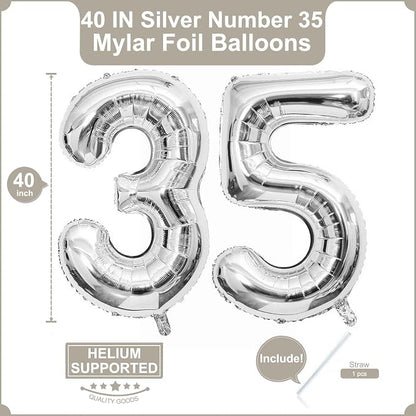40 Inch Silver 35 Balloons Giant Number 35 Balloons Silver 35 Birthday Balloons - Image 2