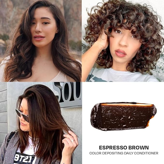 oVertone Daily Color Depositing Conditioner, Espresso Brown, 4.5 oz, Hydrating, Damage-Free Temporary Hair Color for All Hair Types with Shea Butter & Coconut Oil, Vegan & Cruelty-Free