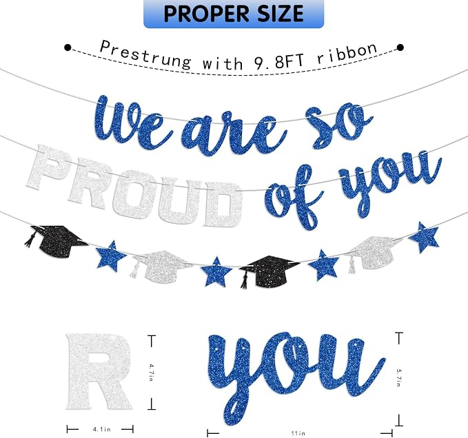 We Are So Proud of You Banner Prestrung Blue and Silver Graduation Banner - Image 4
