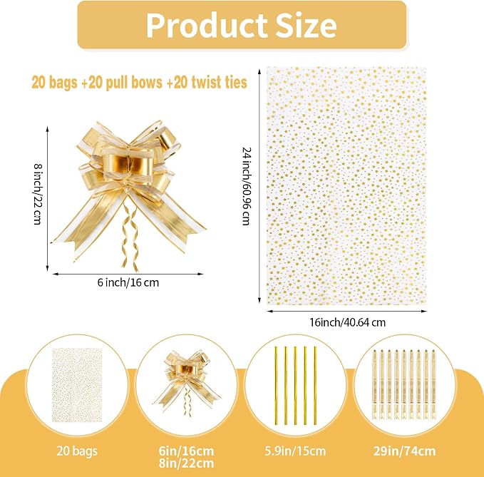 COQOFA 20 Pieces Large Cello/Cellophane Bags, 16x24 Inches Clear Basket Gift - Image 2