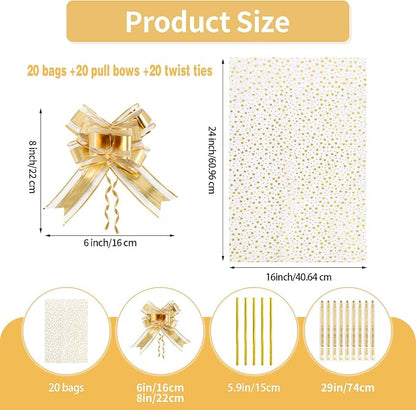 COQOFA 20 Pieces Large Cello/Cellophane Bags, 16x24 Inches Clear Basket Gift - Image 2