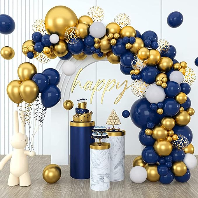 CANREVEL 127pcs Navy Blue Gold Balloons Garland Kit White Gold Confetti by CANREVEL