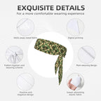 Men Women Fashion Sports Sweat Bands Hand Decor for Running Fitness Shower, Long Multi Style Green Camo Army Camouflage Head Ribbon Headwear