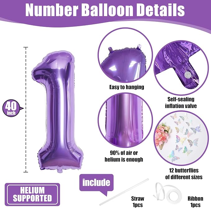 40 Inch Purple Number 1 Balloon - Image 2