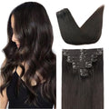 Straight Clip In Hair Extensions Real Human Hair 8Pcs Clip In Dark Brown Human Hair Extensions with 18Clips Lace Weft 120g 16inch