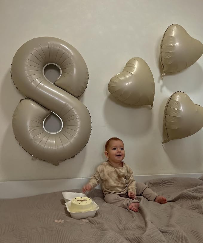 Number 8 Balloon Beige, 40 Inch Large Cream Foil 8 Helium Balloons - Image 5