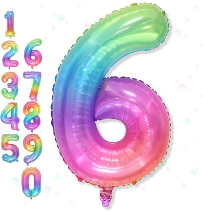40 Inch 6 Balloon Number, Large Rainbow Foil Number 6 Balloons Birthday Party by Froova