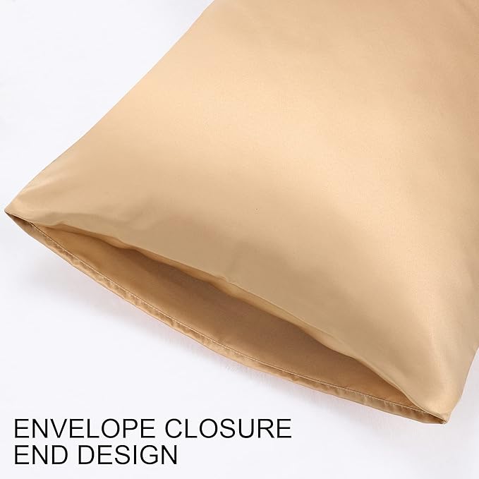 uxcell 2 Pack Silk Satin Pillowcase for Hair and Skin, Cool, Silky, Soft Breathable Pillow Cases Standard Size 20x26 Inch Sateen Pillowcase Caramel with Envelope Closure