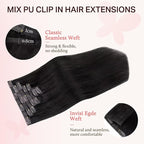 DOORES Clip in Hair Extensions Set 18 Inch 120g, 4pcs Invisi Edge Clip ins and 3pcs Classic Seamless Clip ins, Injected Virgin Real Human Hair Extensions Natural Invisible Straight, #1
