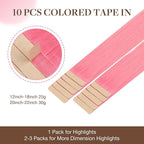 GOO GOO Tape in Hair Extensions Human Hair, Peach Pink, 16inch 25g 10pcs, Colored Tape ins Human Hair Extensions, Silky&Soft Invisible Tape Ins, Hair Highlighted for Party