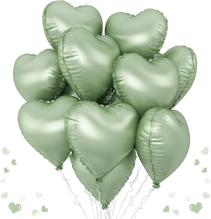 Sage Green Heart Foil Balloon, Light Green Heart Shaped Foil Balloons by TAOYE