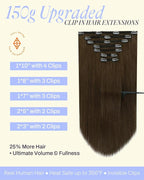 Full Shine Human Hair Extensions Clip ins Medium Brown 150 G Thick Clip in Extensions Chestnut Brown Human Hair Extensions for Thick Hair 20 Inch 7 Pcs