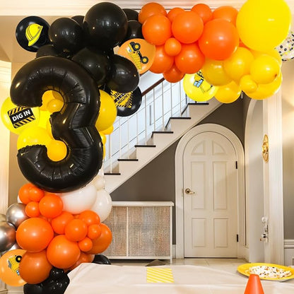 Construction Balloons, 12 Inch Black Yellow Orange Truck Printed Confetti - Image 5