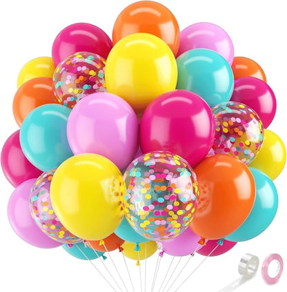Zesliwy Summer Rainbow Tropical Balloons, Party Decor | Orange Pink Yellow Teal by Zesliwy