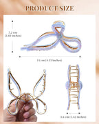 Mesovor 2 Pack Gold Metal Bow Hair Claw Clips, Nonslip 4.3" Large Hair Grip Hairclips for Thin and Thick | Acrylic Metal Strong Hold Claw Clip (Mermaid Colorful)