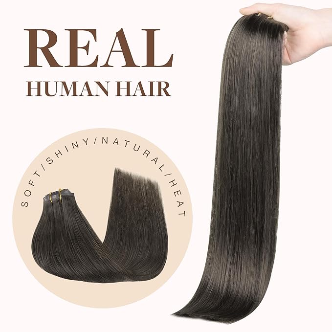 GOO GOO Clip in Hair Extensions Real Human Hair, Remy Human Hair Extensions Clip ins for Women, Natural Human Hair, 18inch 130g 7Pcs, 1C Mocha Brown