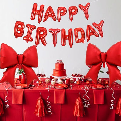 Vuzvuv Red Happy Birthday Balloons, 38 Inches Huge Red Bow Aluminum Foil - Image 4