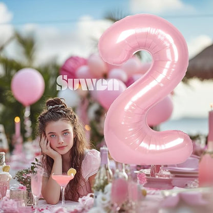 SUWEN 40 Inch Pink Large 2 Number Balloons Big Foil Helium Number Balloons 0-9 - Image 3