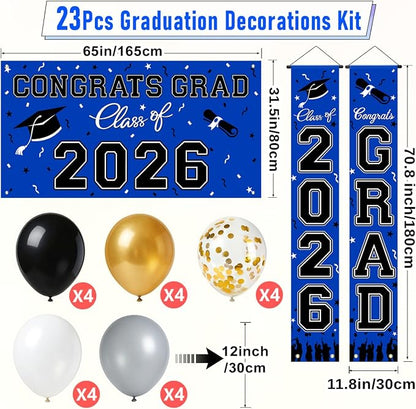 WOHOHOHO 23Pcs Graduation Decorations 2026 Set, Class of 2026 Backdrop - Image 2