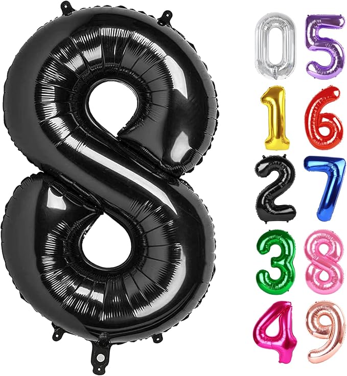 Black Number 8 Balloon 40 Inch, 8th Birthday Party Decorations Men Women | Foil by IWERP