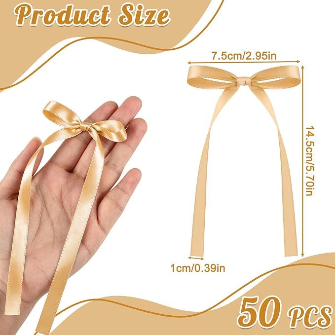 NEBURORA 50 Pcs Champagne Bows for Cake Decoration Party Ribbon Bowknots | - Image 2