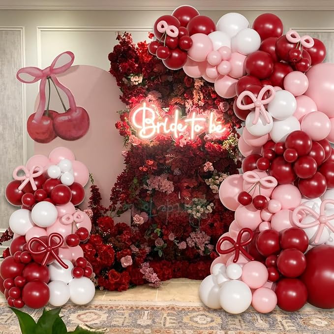 Pink Red Balloon Arch Kit, Cherry Birthday Valentine Decor | Double Stuffed - Image 3