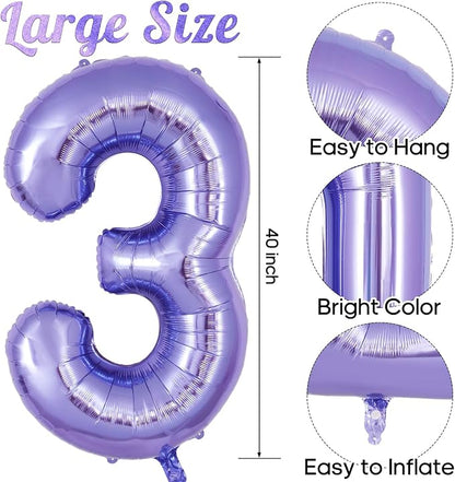 Purple Number 3 Balloon 40 Inch, Big Large Foil Helium Number Balloons - Image 3