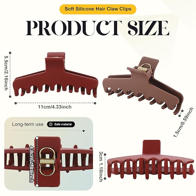 4Pcs Cloud Claw Clips for Women, 4.3 Inch Non-Slip Strong Hold Hair Claws, Unbreakable & Durable TPEE-Silicone Blend, Large Bendable Cozy Hair Clip for Thin/Thick/Curly Hair, All-Day Comfort