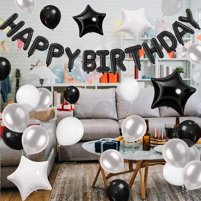 29PC Black Happy Birthday Balloon Banner, 16 Inch 3D Aluminum Letter Banner Sign - Image 9
