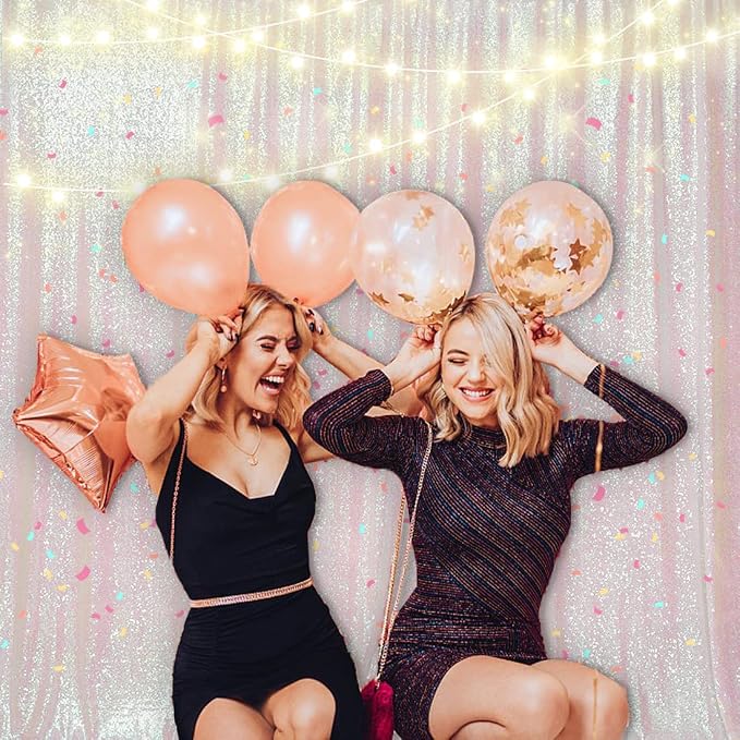PartyDelight Iridescent White Sequin Backdrop 8x8ft Shimmer Photo Curtain | 4 - Image 3