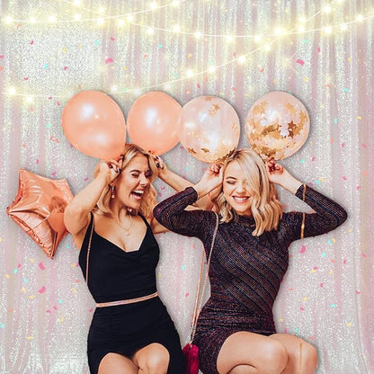 PartyDelight Iridescent White Sequin Backdrop 8x8ft Shimmer Photo Curtain | 4 - Image 3